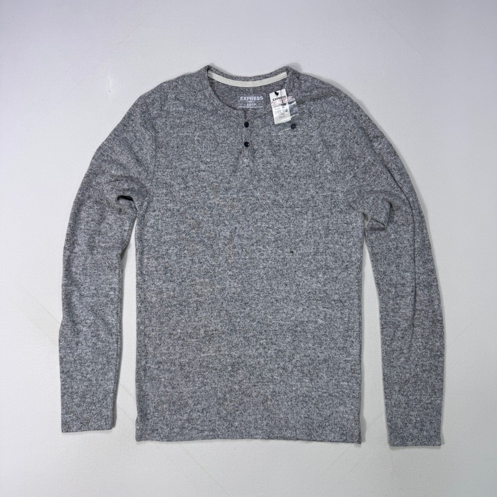 Express Henley Mens XS Gray Long Sleeve Soft Knit Shirt NWT Plush Comfort Luxury